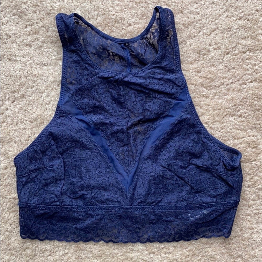 Aerie High Neck Navy Lace Bralette